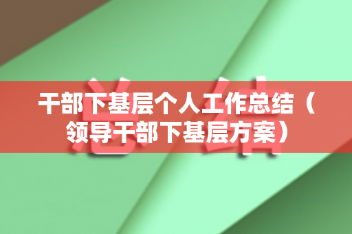 干部下基层个人工作总结（领导干部下基层方案）